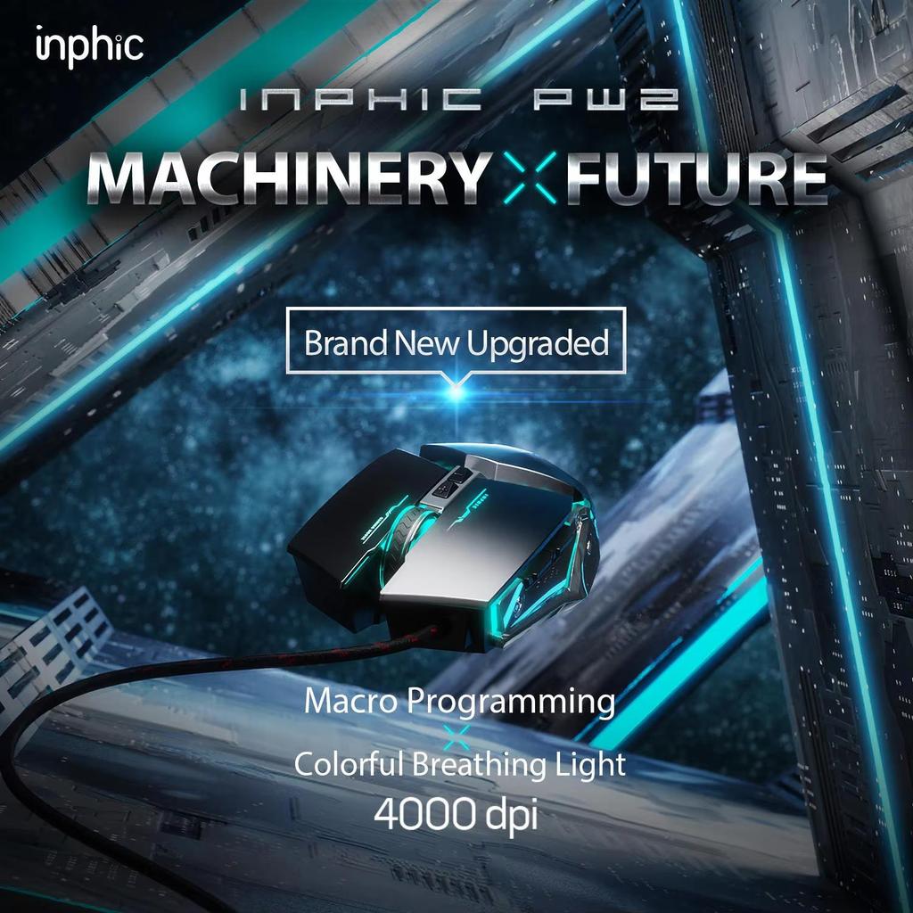 Inphic W2 Gaming Mouse Silent Click USB Optisk kablet mus 4800DPI Ergonomiske mus 6 programmerbare knapper RGB Breathing LED PC