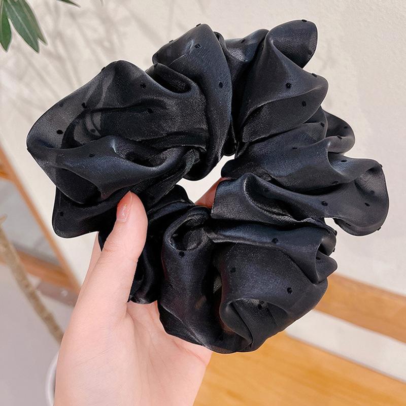 Korean-Style Gentle Solid Colour Pearl Mesh Polka Dot French Hair Tie For Women Elegant Large Scrunchie Hair Accessory