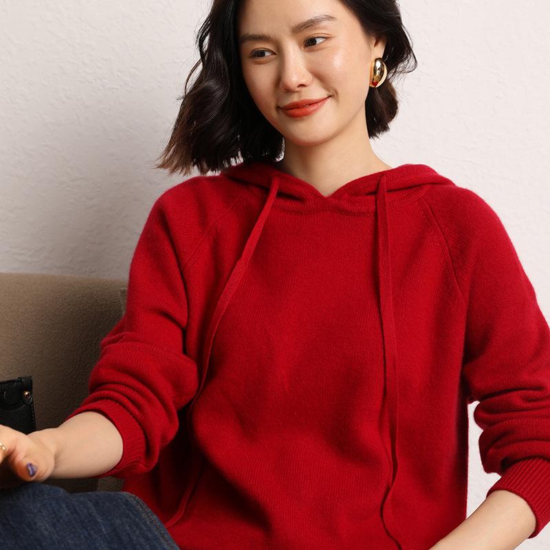 Women's Hooded Cashmere Sweater: 2026 Winter Solid Color Versatile Slimming Pullover