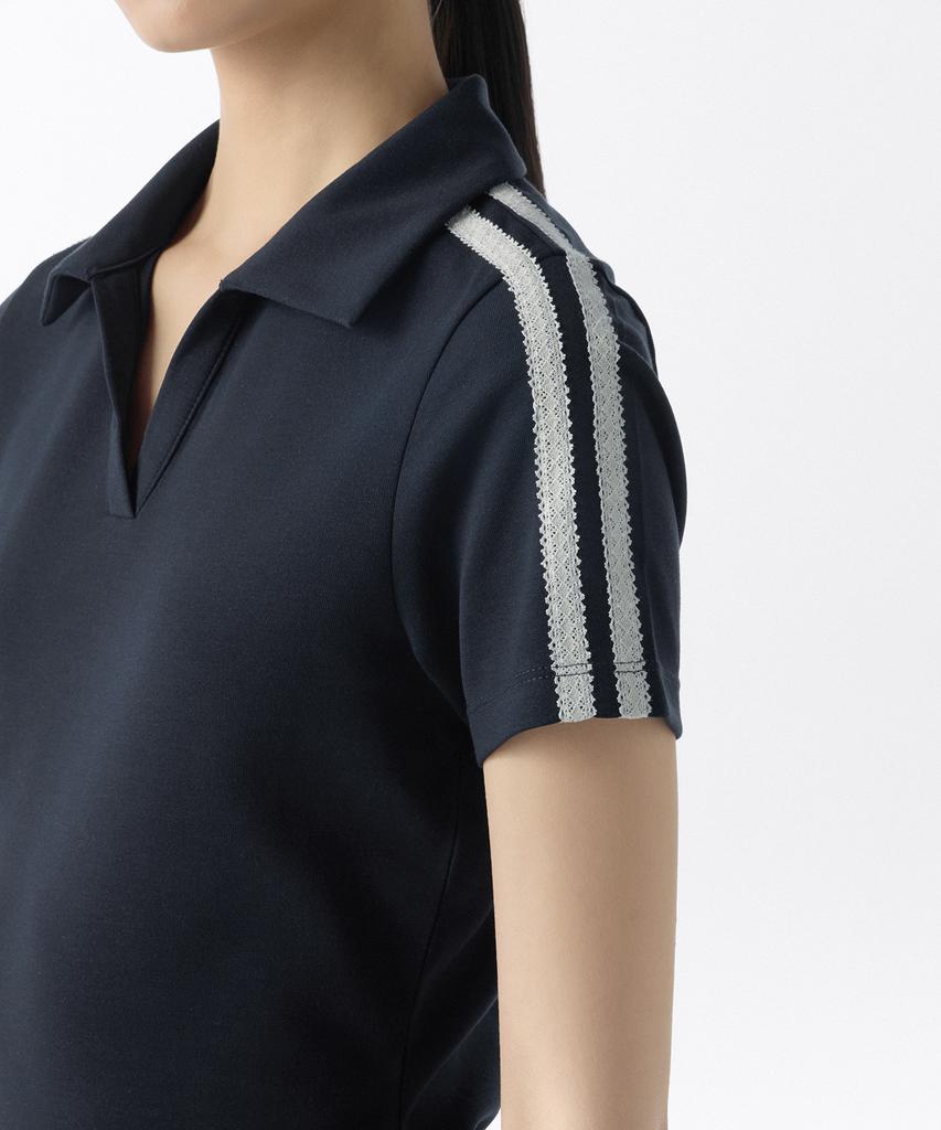 MUSINSA STANDARD WOMAN Slit Neck Lace Trim Polo Dress [Navy/Ivory]