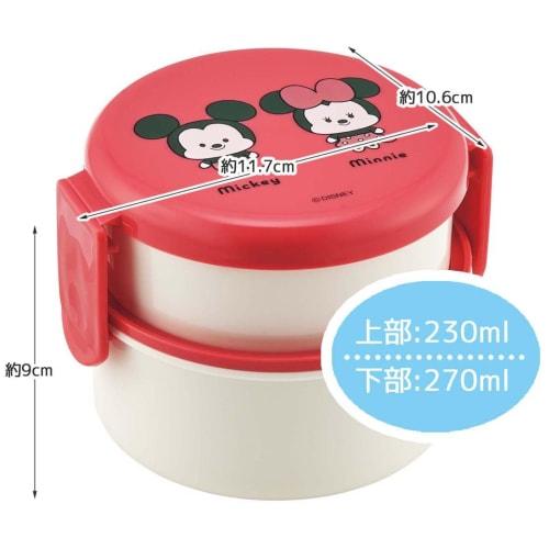 Skater Bento Box, 500ml, Two-Tier, Round, Antibacterial, Made In Japan, Disney Yururun Mickey & Minnie Design, ONWR1AG-A
