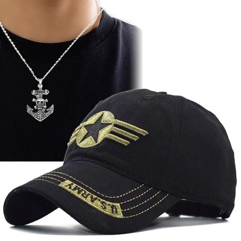 2pcs Men's Women's Baseball Cap Necklace Set Fashion Casual Flat Brim Hip Hop Hat Cross Pendant Necklace Sun Hat