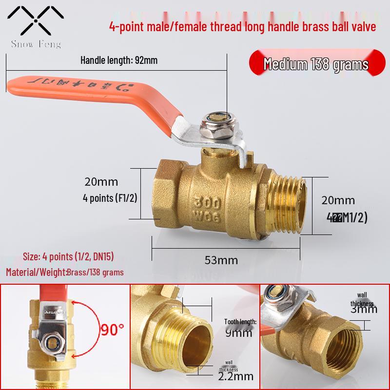 Copper Ball Valve: DN15 Double Female Thread, DN20 Tap Switch, 2/3 Points Internal/External Thread Pneumatic Valve