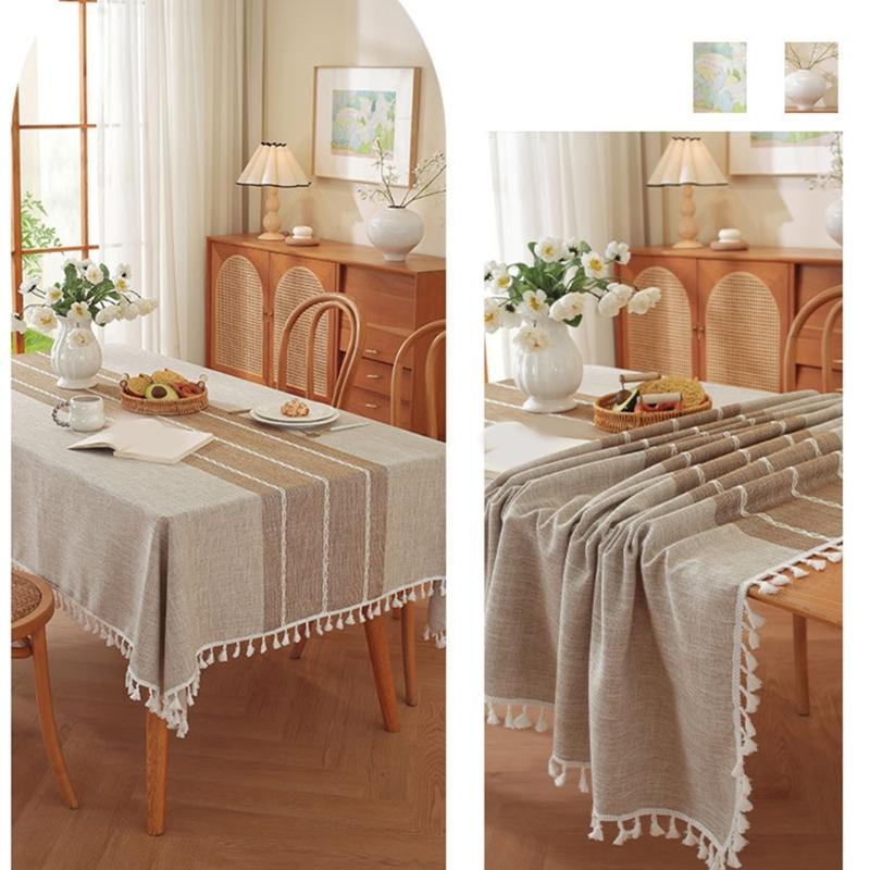 Table Runner With Fringe Long Natural Tassels Table Cover Washable Poly Cotton Tablecloth For Family Gatherings