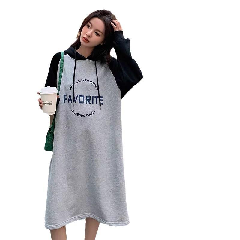 Fat mm medium and long knee-length fleece sweater dress women's 100kg large size autumn and winter new Korean version loose coat