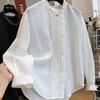 Elegante Blusa de Mujer con Cuello Redondo Plisado y Mangas Largas - Top Chic Francés Primavera 2026