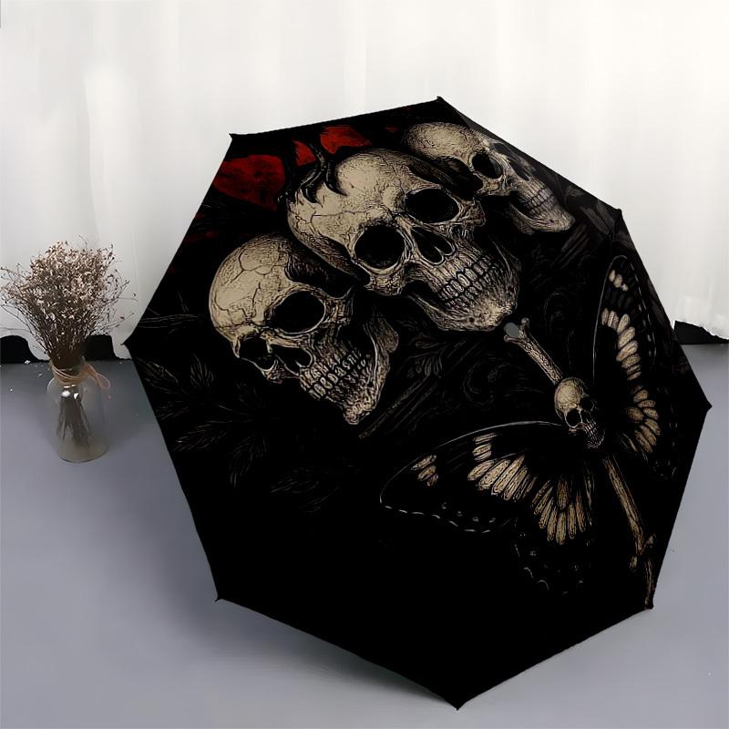 1pc Skulls, Butterfly, Gothic, Dark Art Umbrella with Plastic Handle,Suitable for All Seasons Home Travel Outdoor UmbrellaDD1593