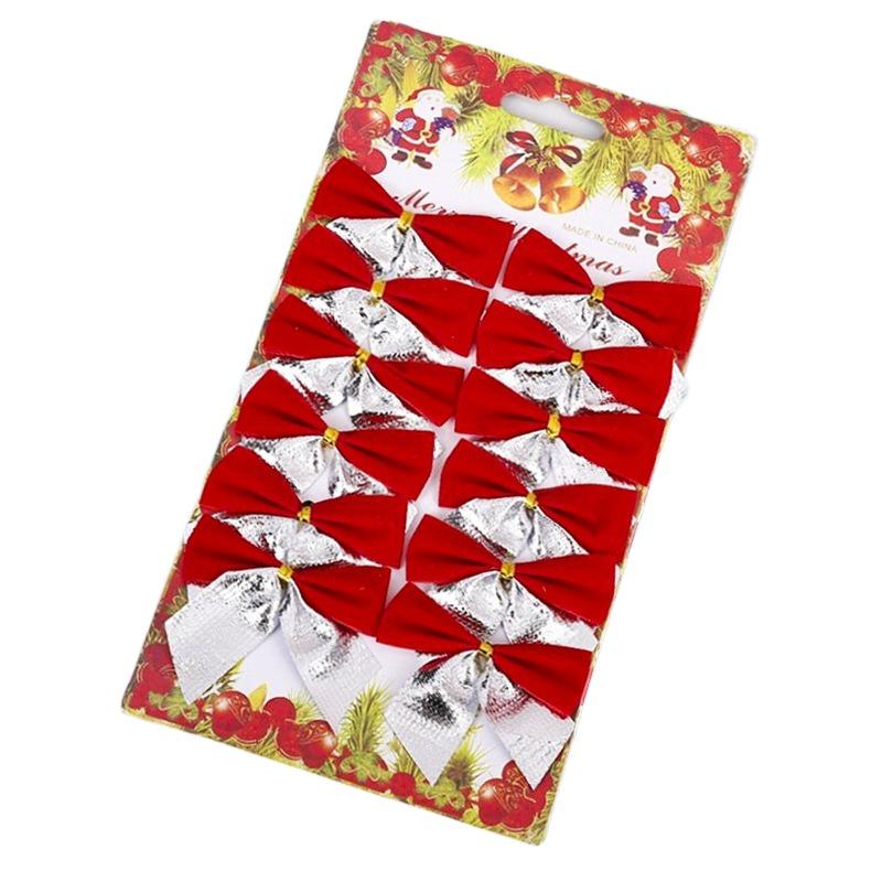 12pcs Flocking Xmas Tree Ornaments Bowknot Pendant Christmas Decorations  Home Decoration