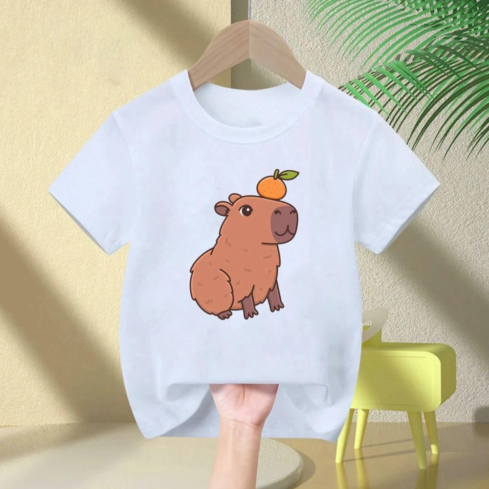 2026 Cute Capybara Funny Print Children's T-shirt Summer Polyester Boys Girls Short-sleeved Shirt Casual Boys Girls Clothes Tee Top