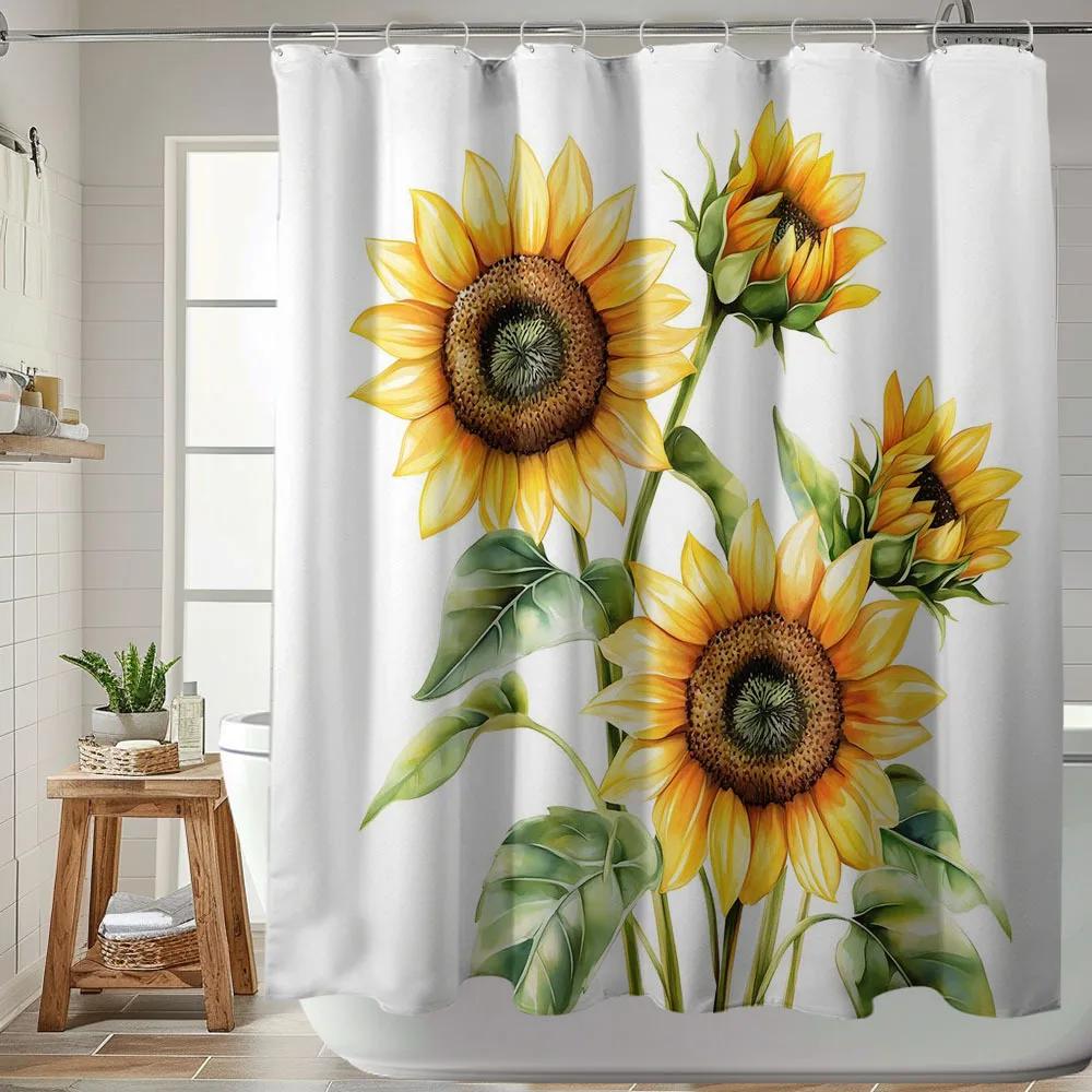 [] 1Pc, Shower Curtains For Bathroom, Sunflower Printed Shower Curtain Bath Decor Home Decoration Bathroom Curtain