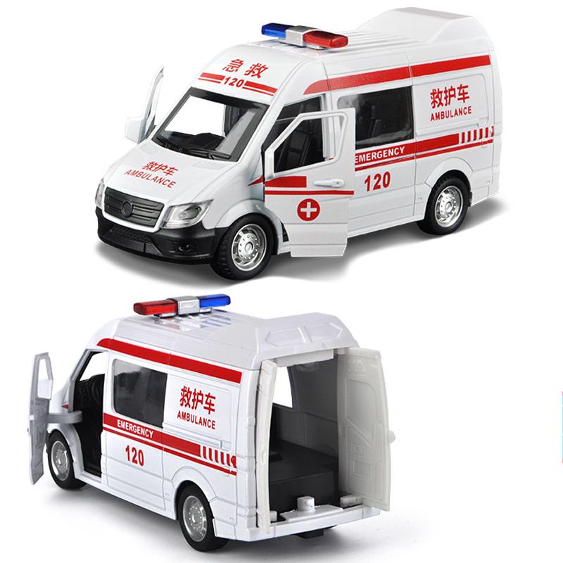 White Ambulance Medical Vehicles Toys 1/36 Alloy Diecast Car Model with Light&Sound