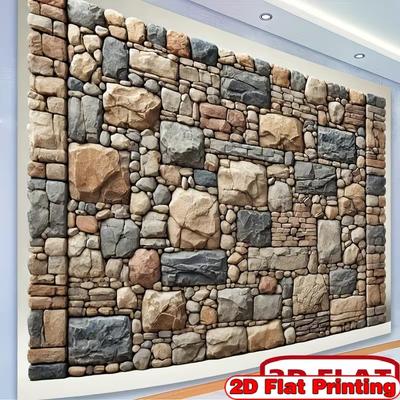 2D Rustic Rock Wall Backdrop Natural Stone Mosaic for Studio Photography Background