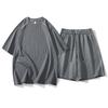 Men's Plus Size Round Neck Short Sleeve Set - Summer Trendy Ice-Feel Loose Fit Sports Two-Piece with Five-Point Pants