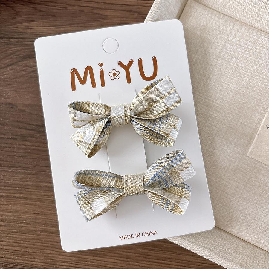 2pcs/set Sweet Plaid Kids Girl Hair Clip Korean Fashion Retro Cute Bow Children's Hair Pin Kawaii Hair Accessories Headwear