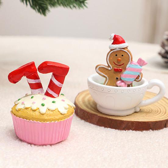 Christmas Decoration Mini Coffee Mug Decor with Faux Whipped Cream Toppers Resin Santa Snowman Tabletop Figurine for Home Parties Supplies