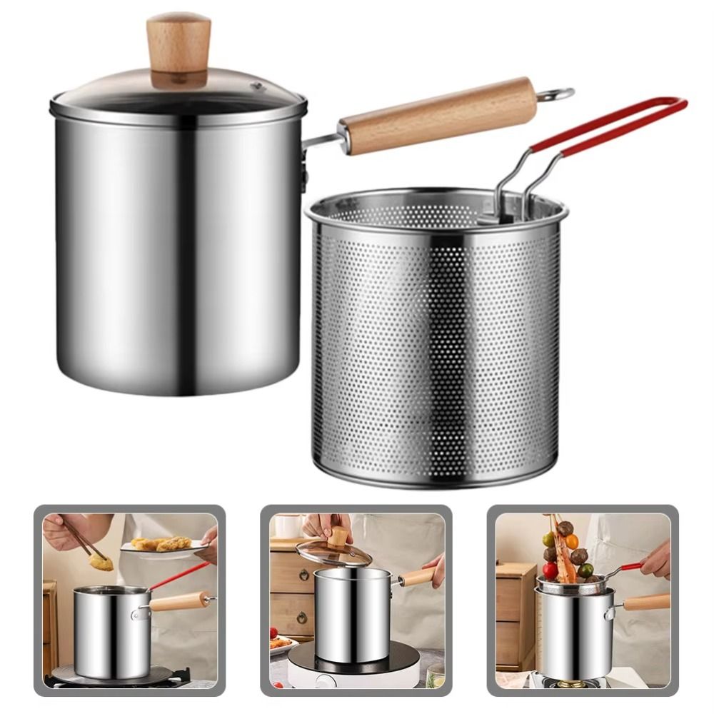 Heat Resistant Deep Fryer Pot Wood Handle Milk Warmer Pot Chicken Frying