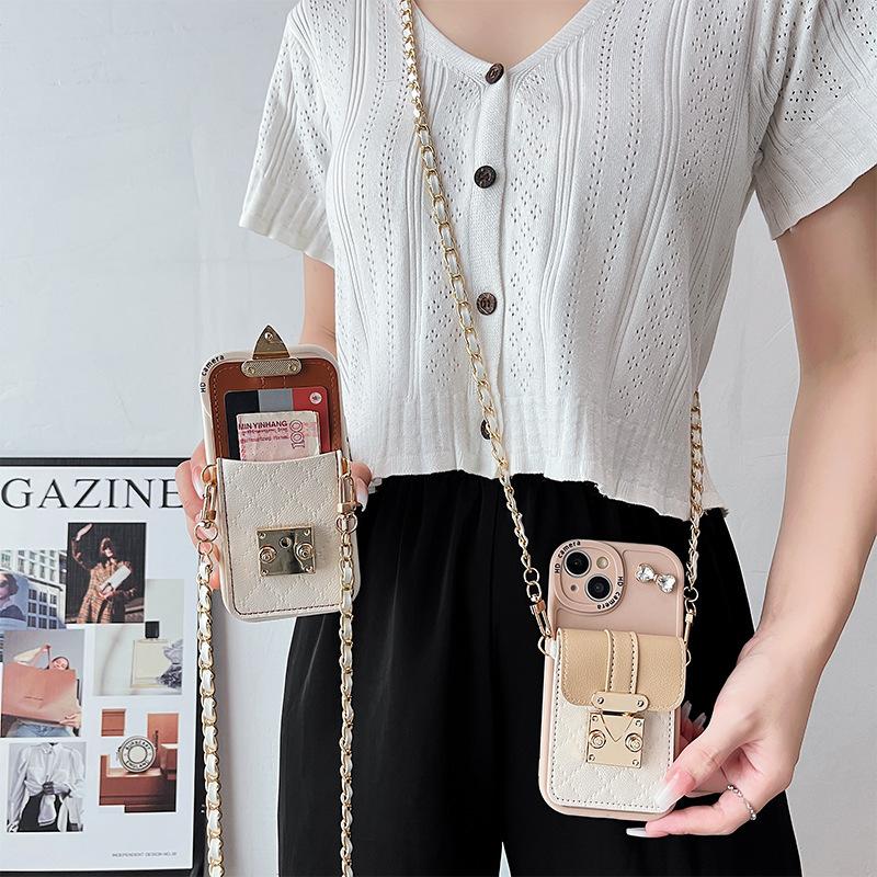 For IPhone17Promax Mobile Phone Case Crossbody Wallet for Apple 16 Card Holder Lock 15Pro Fine Hole 13 Soft 8
