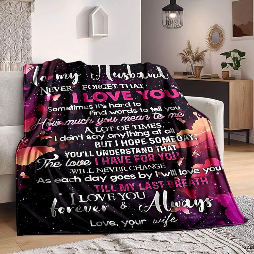 

1pc Romantic Messages from Wife Blanket - Perfect Gift for Birthdays, Christmas & Halloween- Soft, Warm & Versatile yy250909102 75x90cm