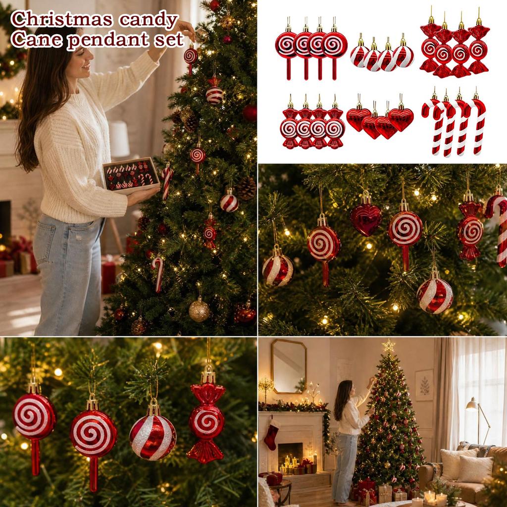 Candy Cane Christmas Ornaments Set - Hanging Decorations for Holiday Tree