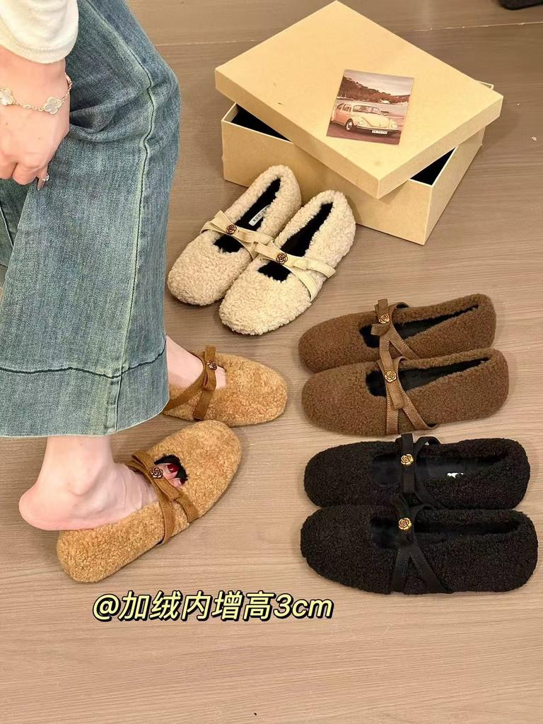 2025 lamb wool solid color single shoes French casual style autumn and winter Korean version Doudou cotton shoes cotton shoes Mao Mao shoes