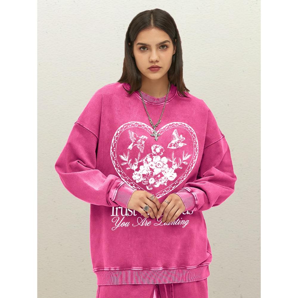Trust The Seeds You The Planting Love Flower Print Sportswear Women O-Neck Casual Washed Sweatshirt Cotton Loose