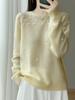 2025 Autumn/Winter Women's Loose Round Neck 100% Pure Wool Embroidered Long Sleeve Sweater Base Layer