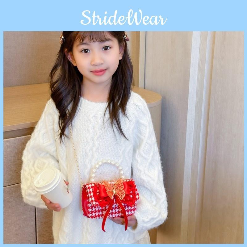 Red Delightful Cute Bowknot Childrens Handbag With Trendy Chain And Pearl Handle