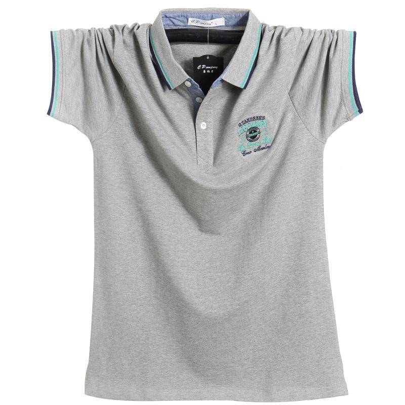 

Мужская хлопковая рубашка поло свободного кроя большого размера, в гонконгском стиле, с коротким рукавом и отложным воротником L серый