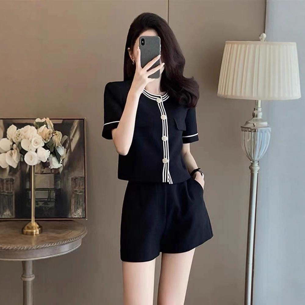 High-end Casual Fashion Suit for Women, Summer Temperament, Small Fragrant Style Top and Shorts Two-piece Set