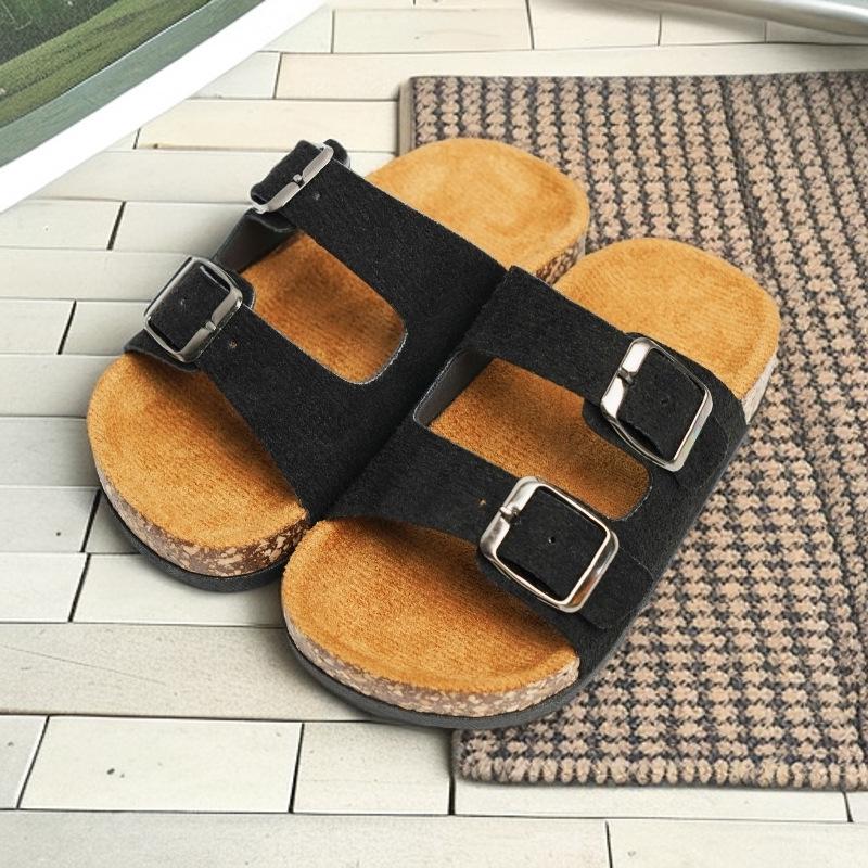 Children's Birkenstock Cork Fabric Retro Double Buckle Sandals - Thick Sole, Non-Slip, Summer Outdoor Shoes for Boys.
