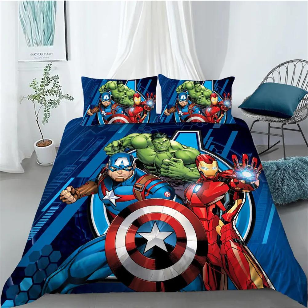 Set Copripiumino Singolo in Poliestere-Cotone con Federa 75x50cm, Personaggio Anime Eroe Hulk per Bambini, Set Biancheria da Letto Reversibile 2 Pezzi