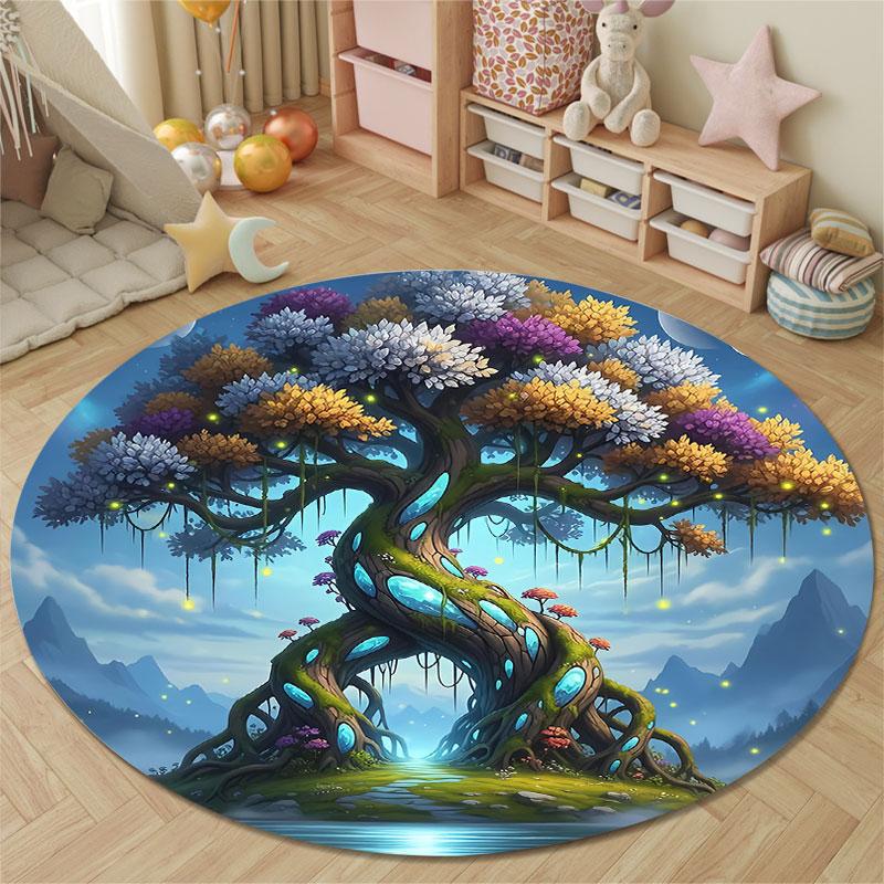 Decorative Round Christmas Multicolor Rug Pad, Non-Slip Floor Mat for Bathroom