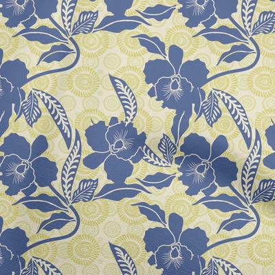 Cotton Flex Blue Fabric Asian Floral Craft Projects Decor Fabric Printed By The Yard 40 Inch