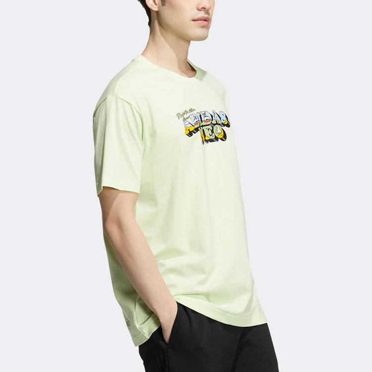 Adidas Neo Cartoon Logo Print Sports Loose Short Sleeve T-Shirt Men Tops Acid-Green HC9662