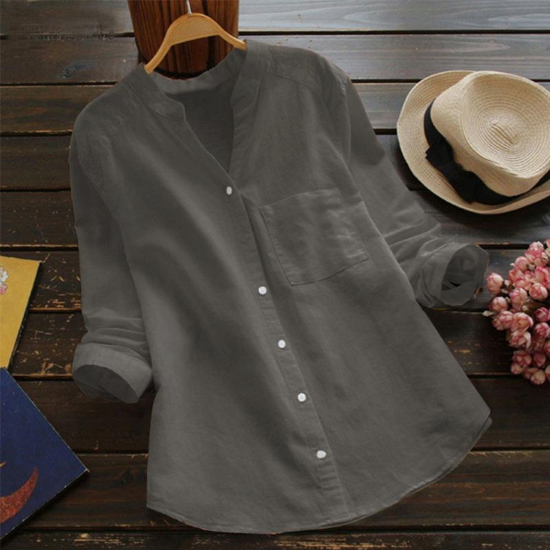 IHUASU Women's Fashion Casual Solid Color Print Long Sleeve V Neck Blouses & Shirts Unique design