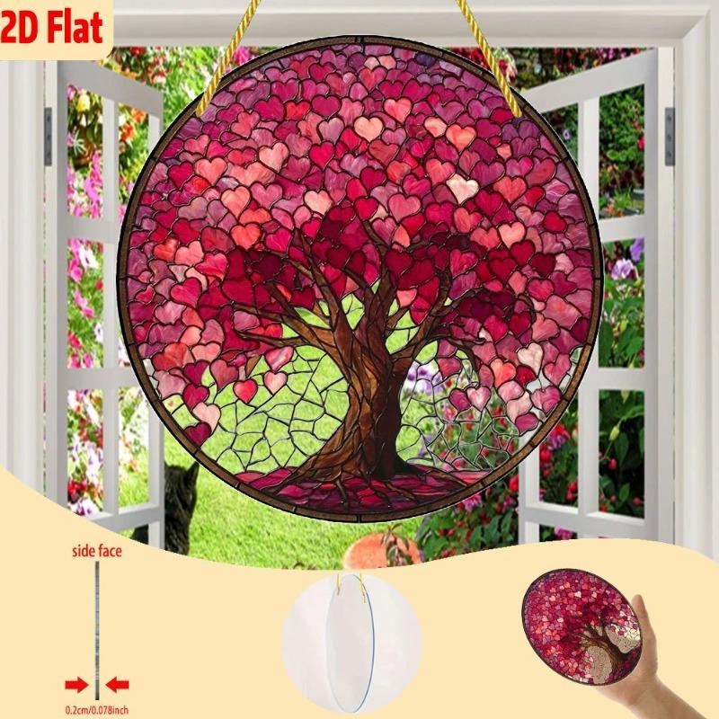 2D Flat Romantic Pink & Red Heart-Shaped Branch Acrylic Decoration Sign, Suitable for Wall Decoration, Porch, Room, Villa, Accents Home, Hallway, or W