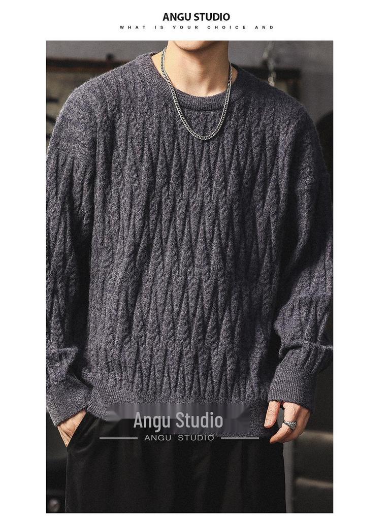 Men's Heavyweight Winter Cable Knit Pullover Sweater - Thick, Warm, Versatile Round Neck Knitwear