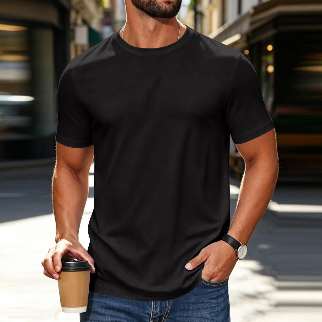 Men's Breathable Crew Neck T-Shirt Short Sleeve Athletic Shirt Lightweight Soft Fabric Moisture Wicking Gym Top Casual Fit