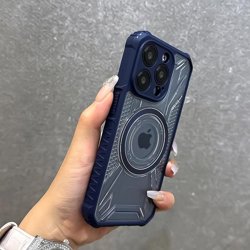 

Fine hole military level shockproof magnetic phone case for iPhone 16 15 14 13 12 11 Pro Max magsafe charging armor pc hard case For iPhone 11 Pro