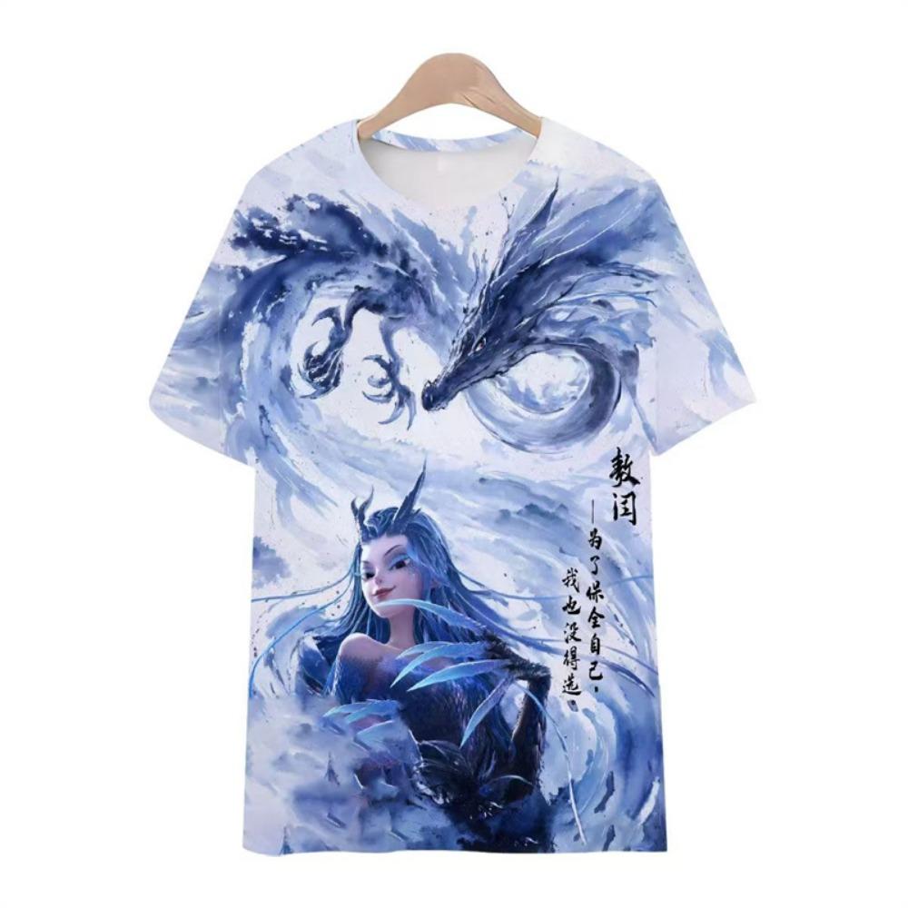 3D Printed Anime Nezha T-Shirt Boys' Summer Crew Neck Short Sleeve Comfortable Loose Top