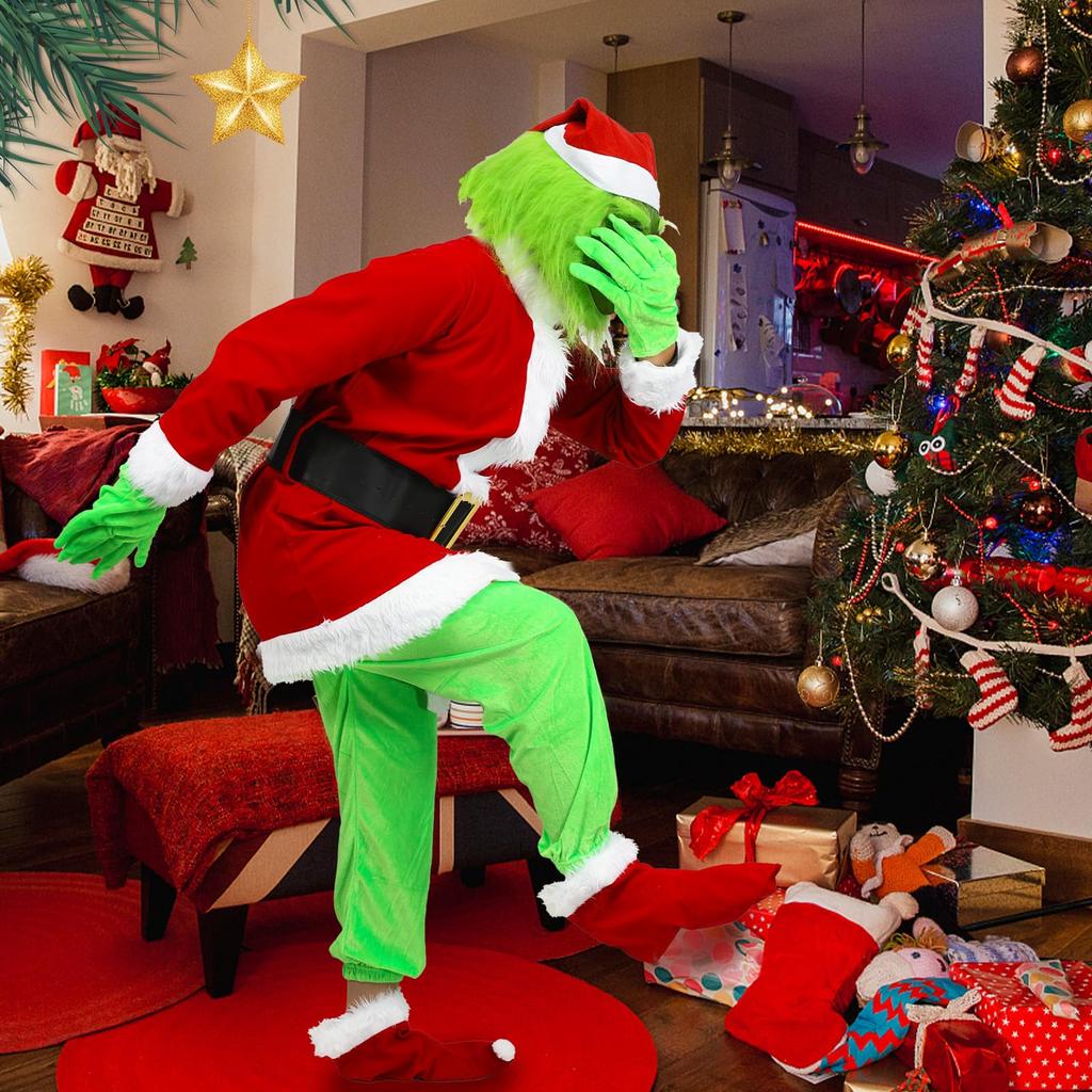 Christmas Green Costumes-Adult Furry Christmas Cosplay Costume Santa Outfit Sets