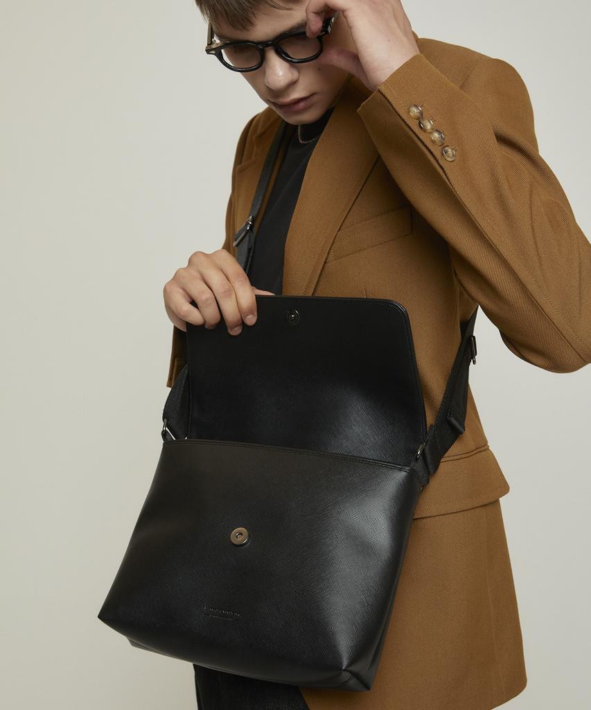 National Publicity Anza Sf Leather Messenger Crossbody Bag