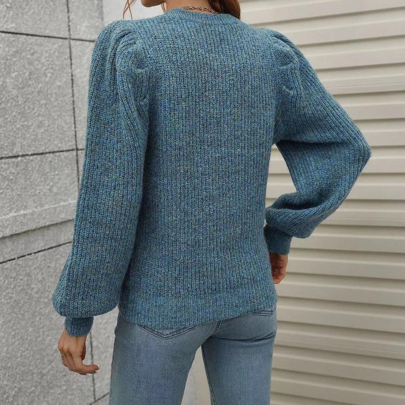 IHUASU Autumn and Winter Patchwork O-Neck Knit Women's Long Sleeve Pleated Loose Sweater