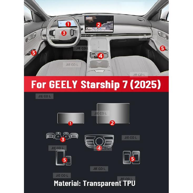 

For GEELY Starship 7 PHEV 2025 Anti-scratch Car Interior Center Console Media Dashboard Navigation TPU Protector Film Right rudder driving