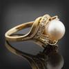 Huitan Elegant Gold Color Women Ring  Imitation Pearl Luxury Party Accessories Curve Design Inlaid Shiny CZ Fashion Jewelry
