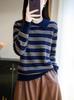 Women's 100% Pure Wool Striped Lapel Sweater - Autumn/Winter Loose Fit Knitwear