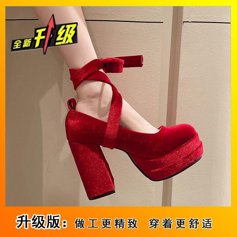 2025 Spring and Autumn New Straps Mary Jane Shoes Versatile French Platform Small Pink High-heeled Lolita Shoes Women