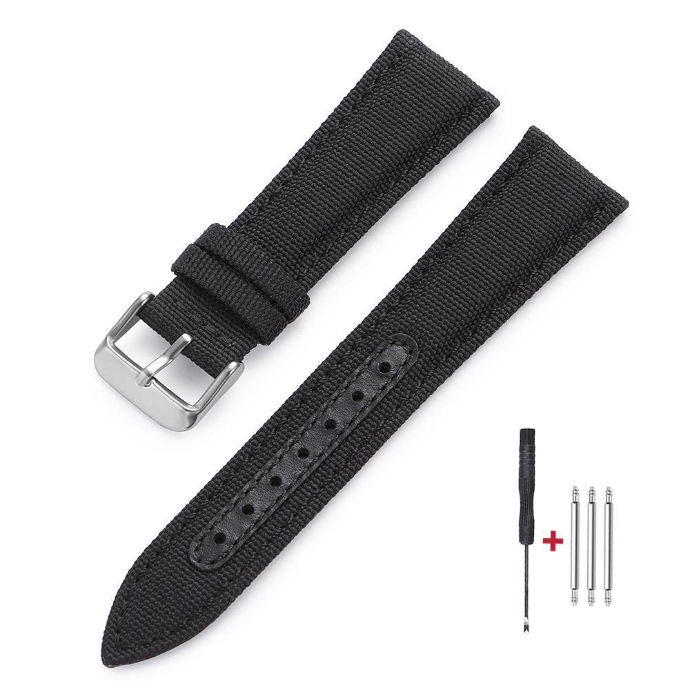 Sailcloth Watch Strap 20mm 22mm for Omega for Seiko Nylon Leather Stitching Bands Quick Release Bracelet Smartwatch Wristband