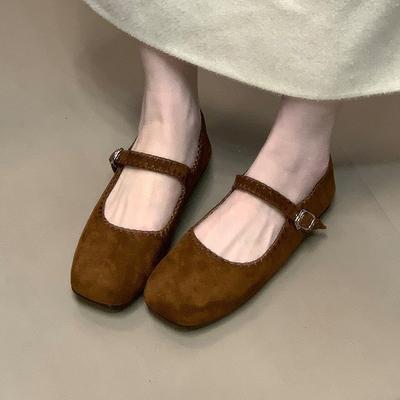 Retro Handmade Shoes Soft Leather One-word Buckle Mary Jane Flat-soled Single Shoes Women's New Round Head Shallow Mouth Soft-soled Ballet Shoes