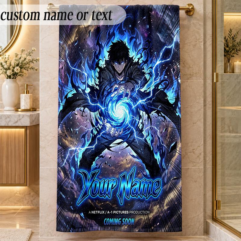 Beach TowelSolo Leveling Custom Name Text Personalized Soft Towel for Beach Pool Indoor Home Decor Gift